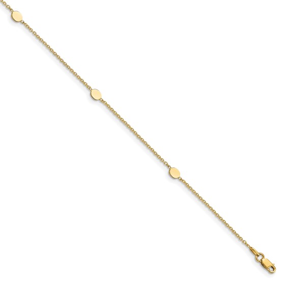 Leslie's 14K Oval Disc 4-Station 10 inch Plus 1 inch Extender - Total 11 inch Anklet