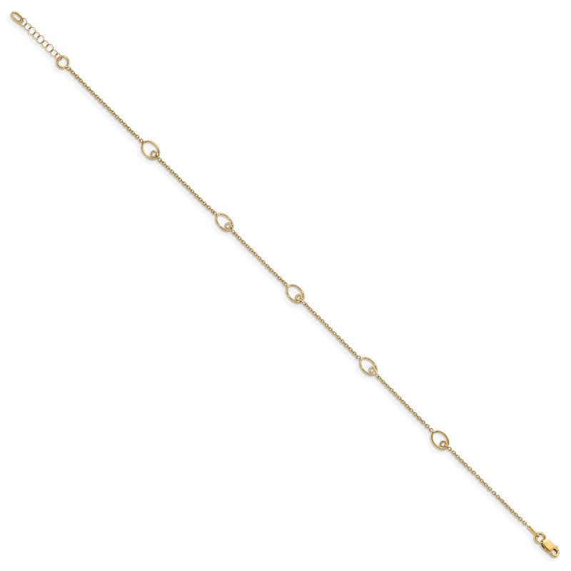 14K Polished w/1in ext. Anklet