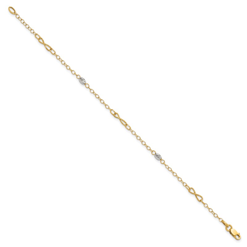 14K Two-tone Polished and D/C w/1 in ext. Anklet