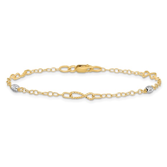 Leslie's 14K Two-tone Twist and Diamond-cut Oval 10 inch Plus 1 inch Extender - Total 11 inch Anklet