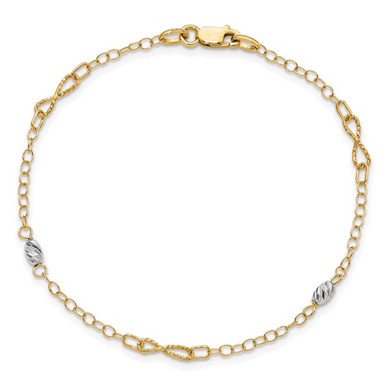 Leslie's 14K Two-tone Twist and Diamond-cut Oval 10 inch Plus 1 inch Extender - Total 11 inch Anklet