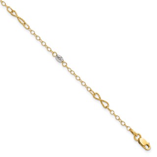 Leslie's 14K Two-tone Twist and Diamond-cut Oval 10 inch Plus 1 inch Extender - Total 11 inch Anklet