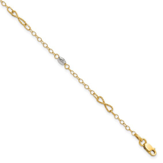 Leslie's 14K Two-tone Twist and Diamond-cut Oval 10 inch Plus 1 inch Extender - Total 11 inch Anklet