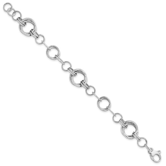 Leslie's 14K White Gold Polished and Textured Fancy Link Bracelet