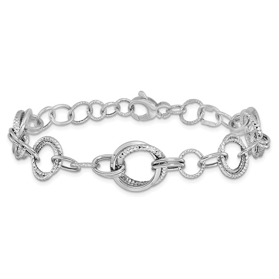 Leslie's 14K White Gold Polished and Textured Fancy Link Bracelet