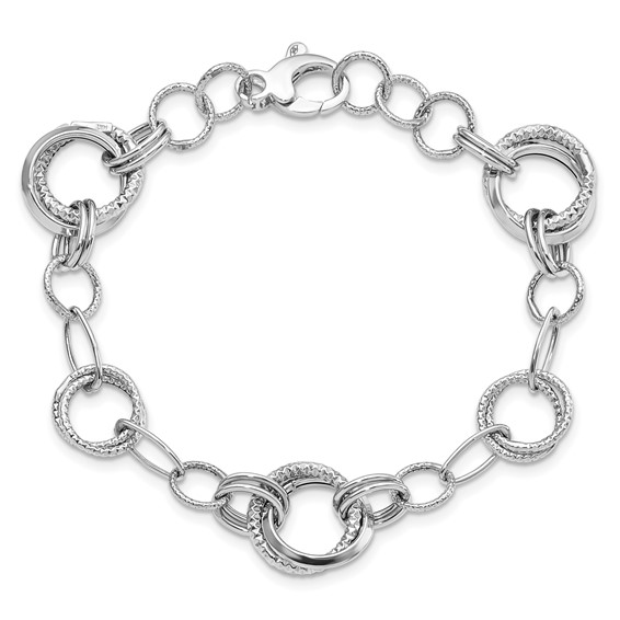 Leslie's 14K White Gold Polished and Textured Fancy Link Bracelet