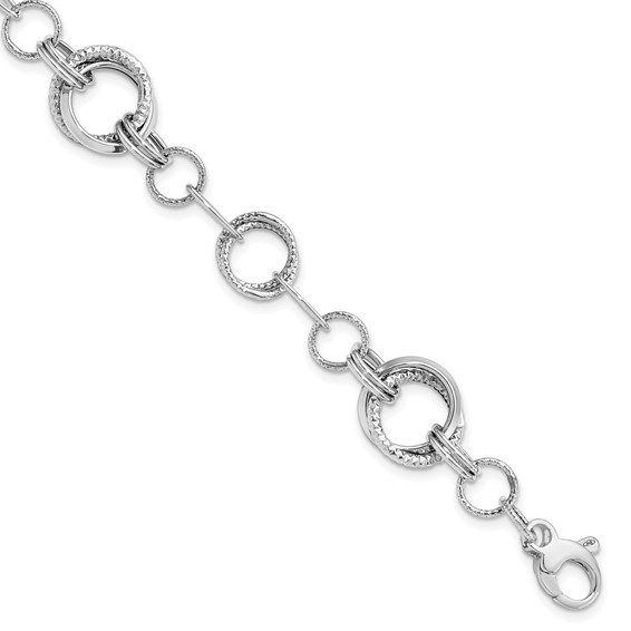 Leslie's 14K White Gold Polished and Textured Fancy Link Bracelet