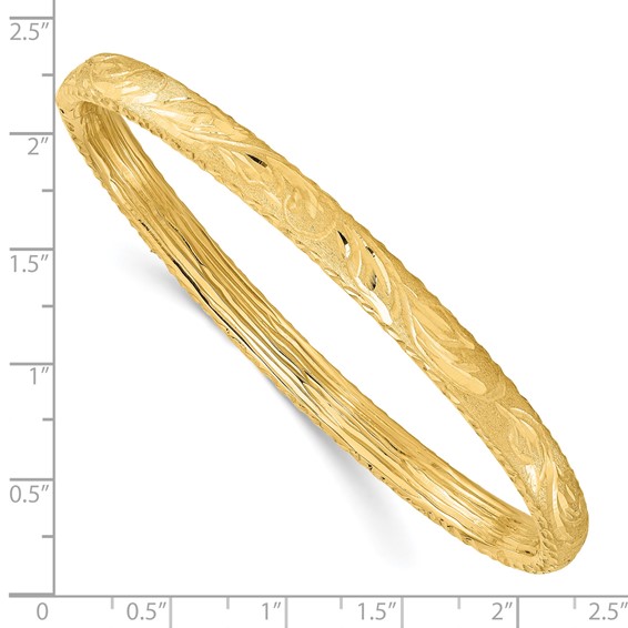 Leslie's 14K Polished and Diamond-cut Floral Bangle