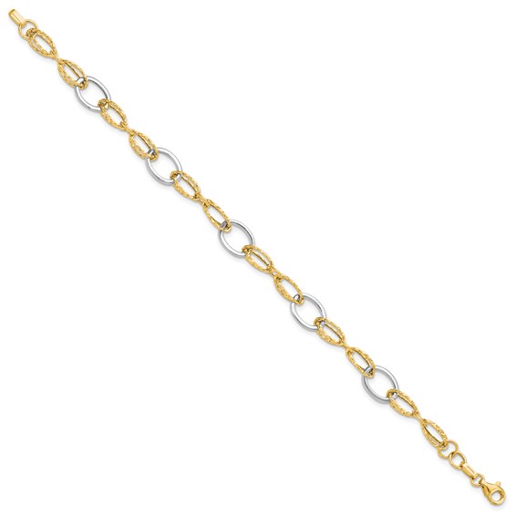 Leslie's 14K Two-tone Polished and Textured Fancy Link Bracelet