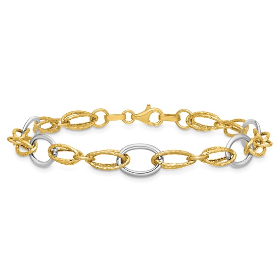Leslie's 14K Two-tone Polished and Textured Fancy Link Bracelet