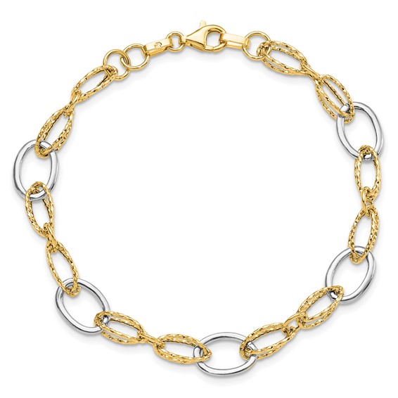Leslie's 14K Two-tone Polished and Textured Fancy Link Bracelet