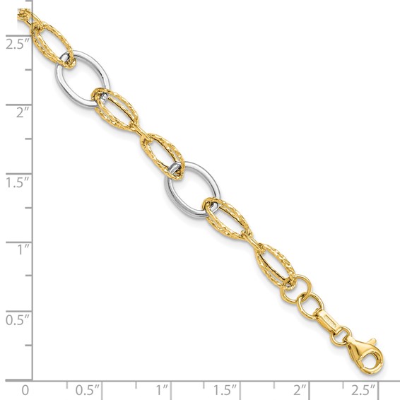 Leslie's 14K Two-tone Polished and Textured Fancy Link Bracelet