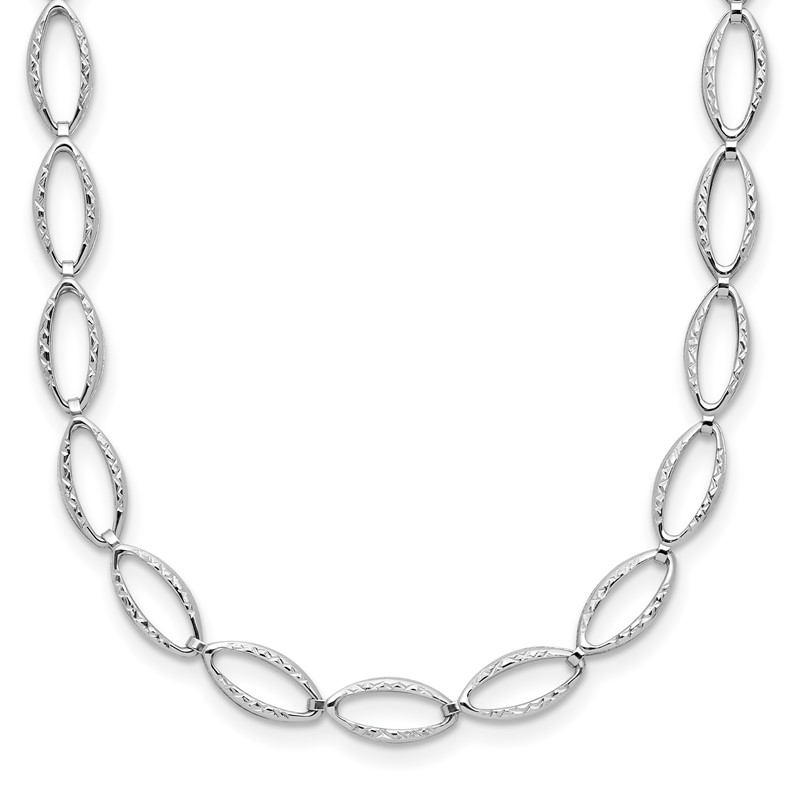 14K White Gold Polished and Diamond-cut Fancy Link Necklace