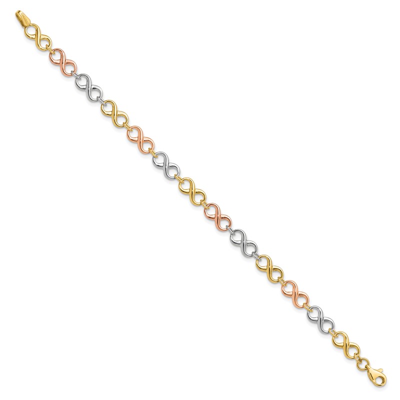 14K Tri-color Polished Infinity Bracelet