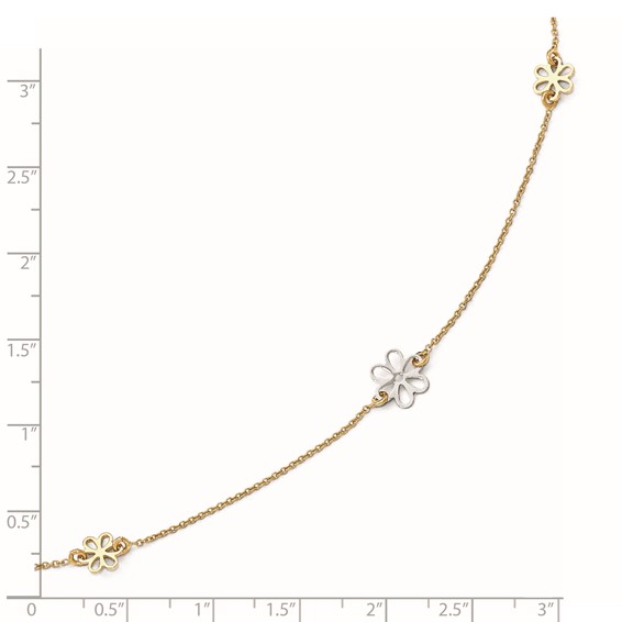 Leslie's 14K Two-tone Flower 3-Station 10 inch Plus 1 inch Extender - Total 11 inch Anklet