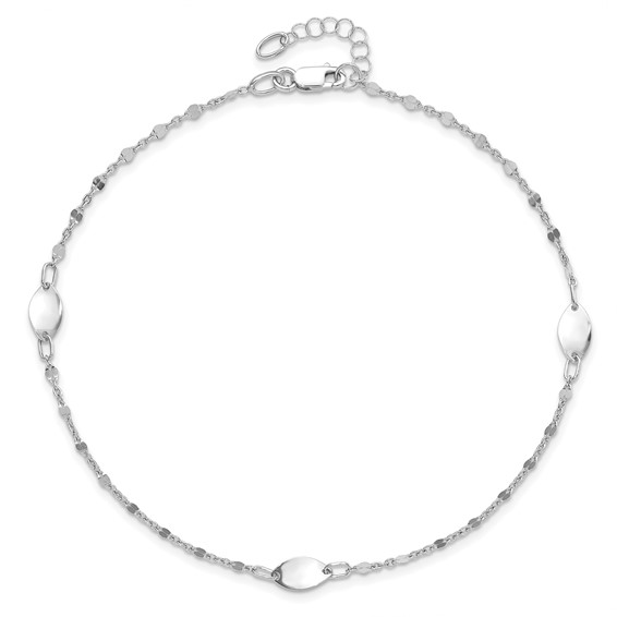 Leslie's 14K White Gold Ovals 3-Station 10 inch Plus 1 inch Extender - Total 11 inch Anklet