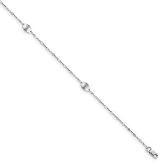 Leslie's 14K White Gold Ovals 3-Station 10 inch Plus 1 inch Extender - Total 11 inch Anklet