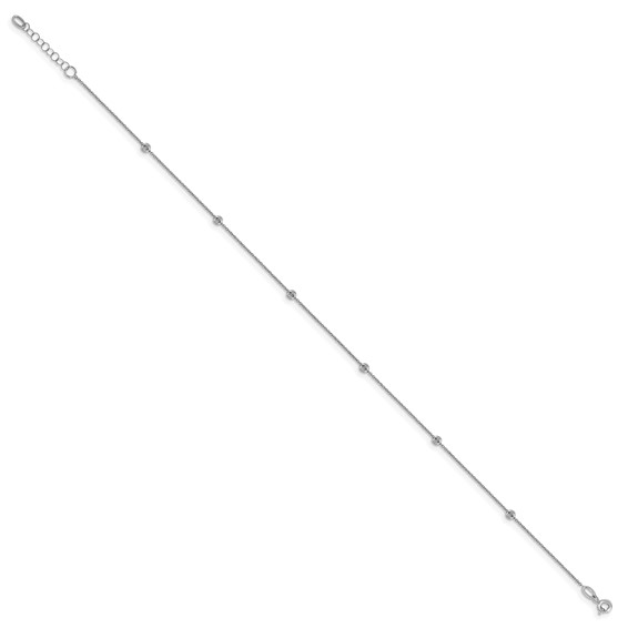Leslie's 14K White Gold Diamond-cut Bead 6-Station 10 inch Plus 1 inch Extender - Total 11 inch Anklet