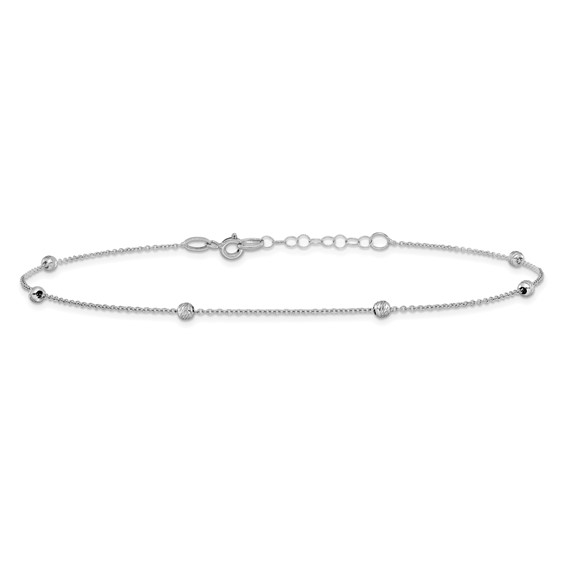 Leslie's 14K White Gold Diamond-cut Bead 6-Station 10 inch Plus 1 inch Extender - Total 11 inch Anklet