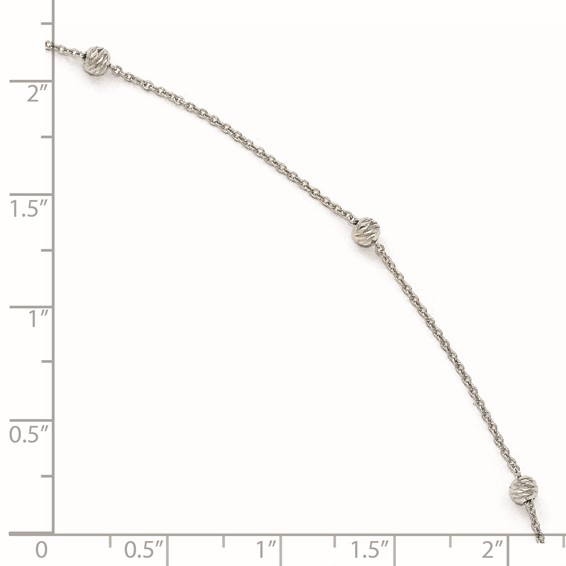 Leslie's 14K White Gold Diamond-cut Bead 6-Station 10 inch Plus 1 inch Extender - Total 11 inch Anklet