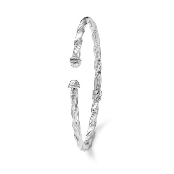 Leslie's 14K White Gold Polished Textured Hinge Cuff Bangle