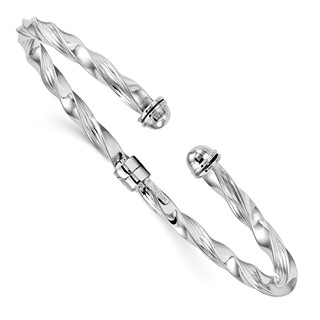 Leslie's 14K White Gold Polished Textured Hinge Cuff Bangle