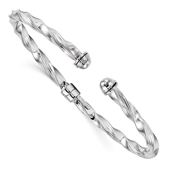 Leslie's 14K White Gold Polished Textured Hinge Cuff Bangle
