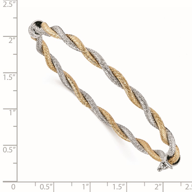 14K w/ White Rhodium Textured Hinged Bangle