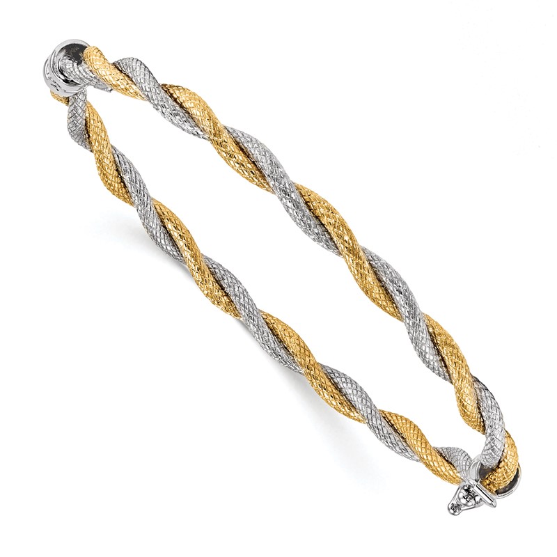 14K w/ White Rhodium Textured Hinged Bangle