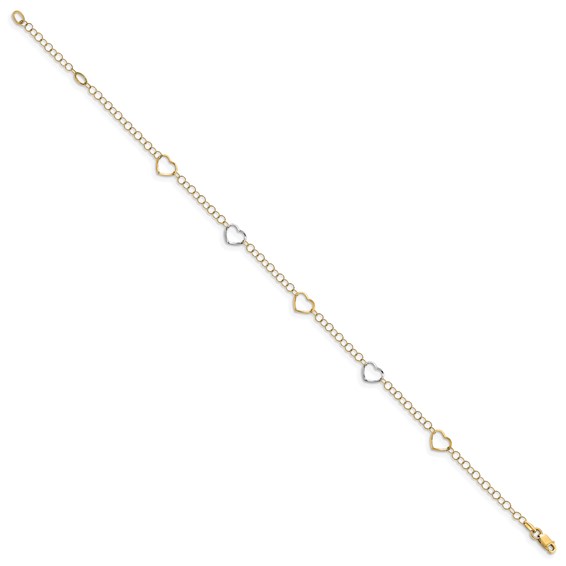 Leslie's 14K Two-tone Polished Heart with 1in ext. Anklet