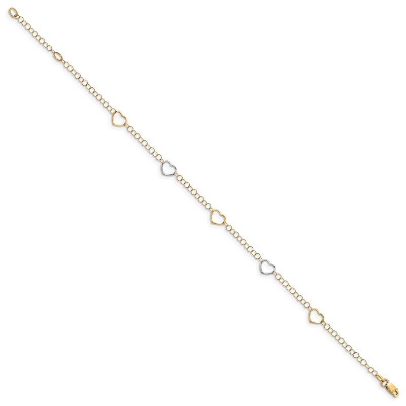 14K Two-tone Polished Heart with 1in ext. Anklet