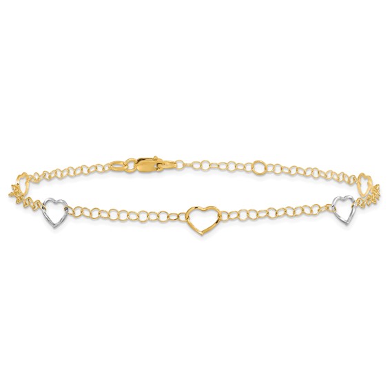 Leslie's 14K Two-tone Polished Heart with 1in ext. Anklet
