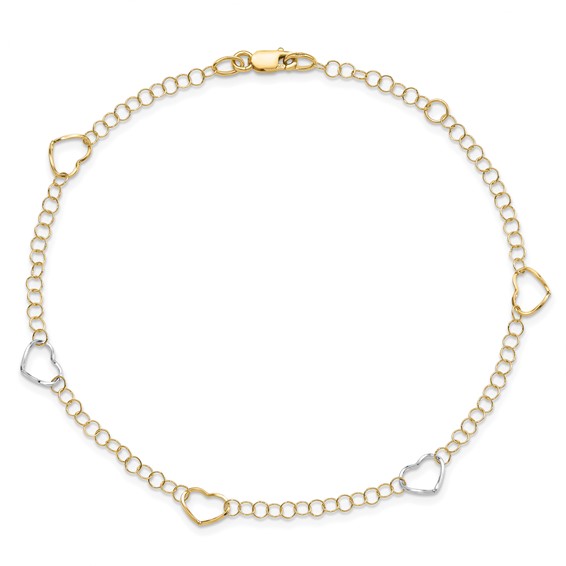 Leslie's 14K Two-tone Polished Heart with 1in ext. Anklet