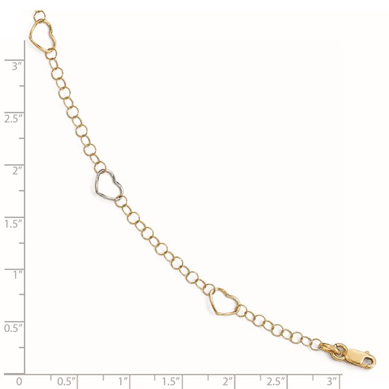 Leslie's 14K Two-tone Polished Heart with 1in ext. Anklet