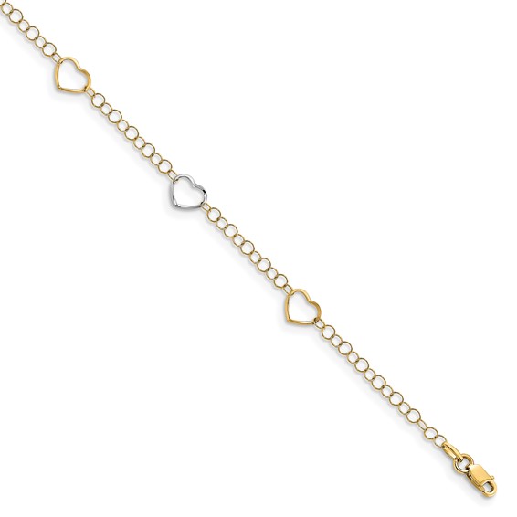 Leslie's 14K Two-tone Polished Heart with 1in ext. Anklet