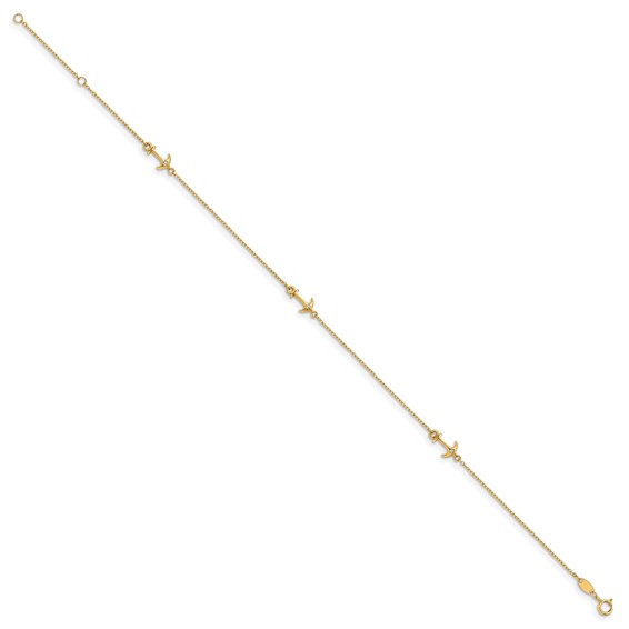 Leslie's 14K CZ Anchor 3-Station 9 inch Plus 1 inch Extender - Total 10 inch Anklet