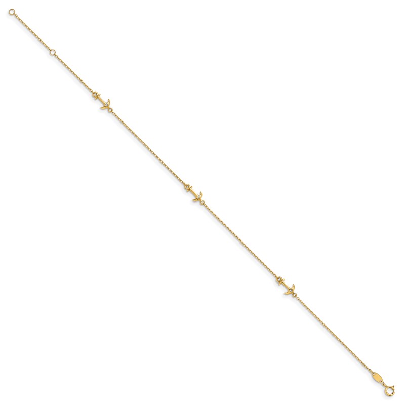 14K CZ Polished Anchor with 1in ext. Anklet