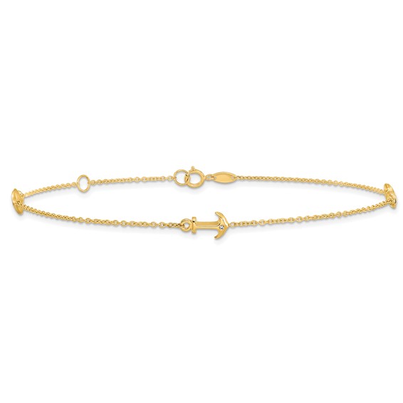 Leslie's 14K CZ Anchor 3-Station 9 inch Plus 1 inch Extender - Total 10 inch Anklet
