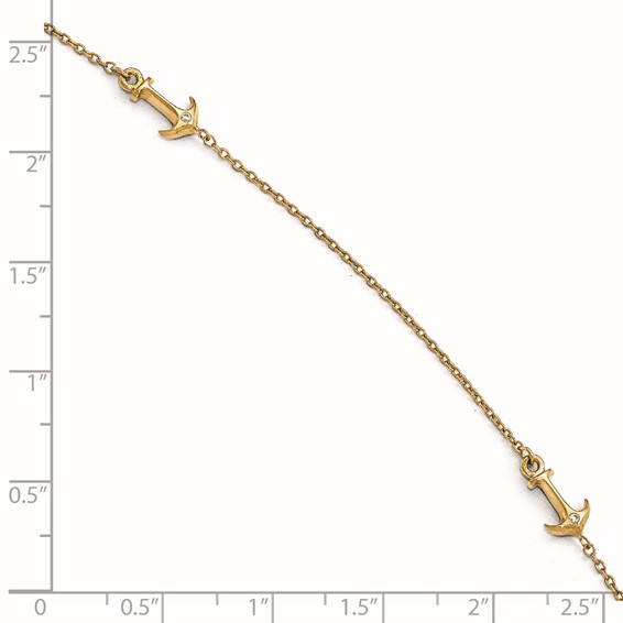 Leslie's 14K CZ Anchor 3-Station 9 inch Plus 1 inch Extender - Total 10 inch Anklet