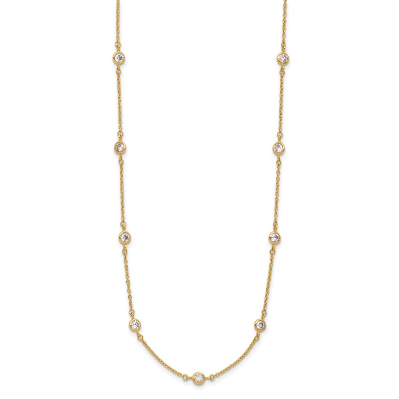14K Polished CZ Station with 2in ext. Necklace
