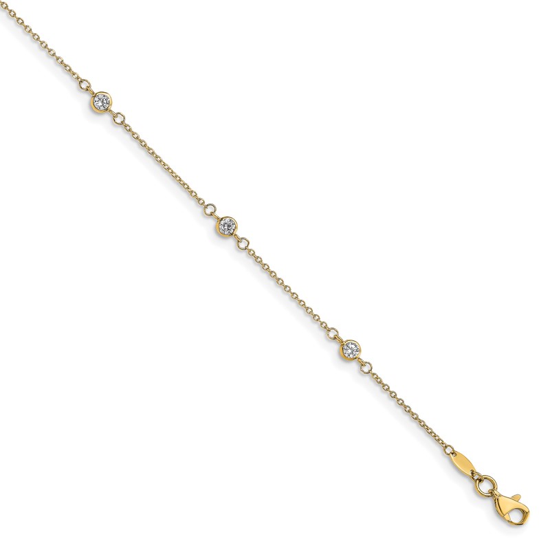 14K CZ Polished with 1in ext. Anklet