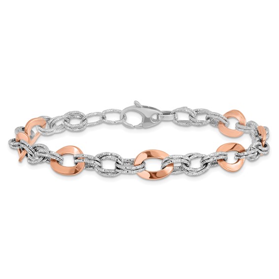 Leslie's 14K Rose and White Gold Polished D/C Fancy Link Bracelet