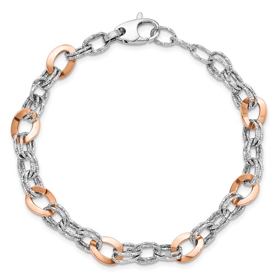 Leslie's 14K Rose and White Gold Polished D/C Fancy Link Bracelet