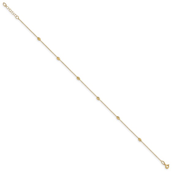 Leslie's 14K Diamond-cut Oval Beads 6-Station 10 inch Plus 1 inch Extender - Total 11 inch Anklet
