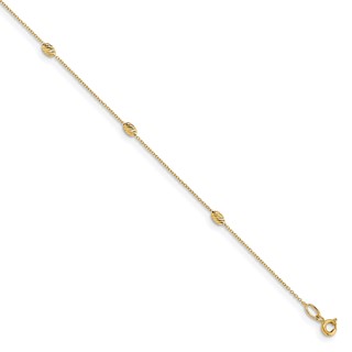 Leslie's 14K Diamond-cut Oval Beads 6-Station 10 inch Plus 1 inch Extender - Total 11 inch Anklet