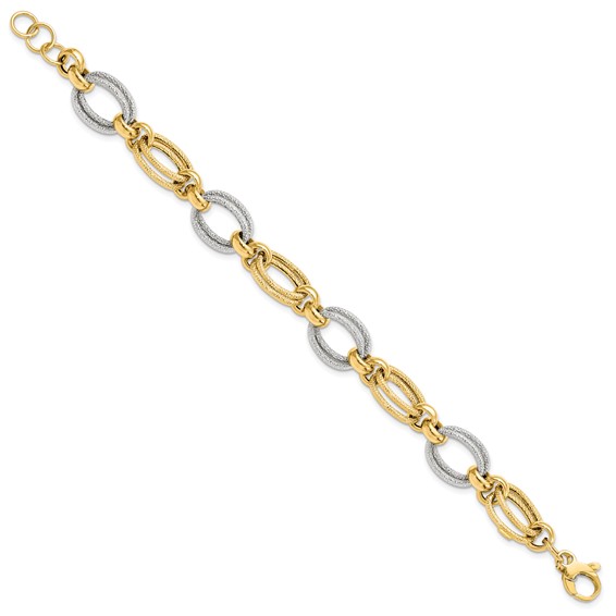 Leslie's 14K Two-tone Polished and Textured Fancy Link Bracelet