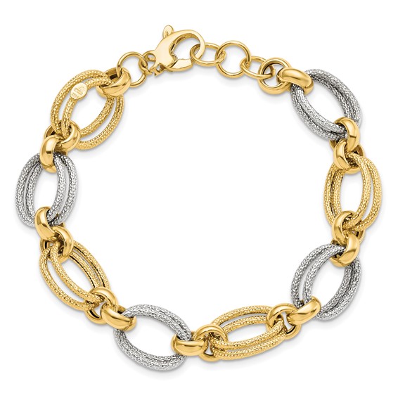 Leslie's 14K Two-tone Polished and Textured Fancy Link Bracelet