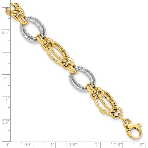 Leslie's 14K Two-tone Polished and Textured Fancy Link Bracelet