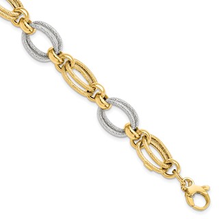 Leslie's 14K Two-tone Polished and Textured Fancy Link Bracelet