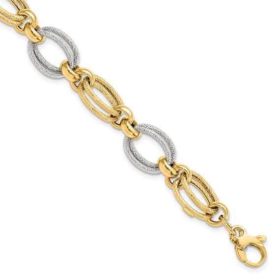 Leslie's 14K Two-tone Polished and Textured Fancy Link Bracelet